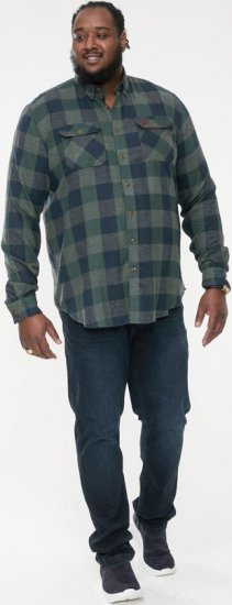 D555 GARFIELD Check Overshirt With Two Patch Pockets & Button Down Collar Navy - Chemises - Chemises Grandes Tailles Hommes