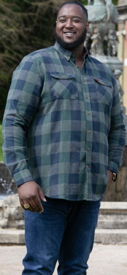 D555 GARFIELD Check Overshirt With Two Patch Pockets & Button Down Collar Navy - Chemises - Chemises Grandes Tailles Hommes