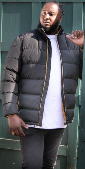 D555 CRISTIANO Puffer Jacket With Binding On Cuffs And Embroidery Badge On Sleeve Black - Vestes - Vestes homme grandes tailles