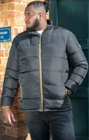 D555 CRISTIANO Puffer Jacket With Binding On Cuffs And Embroidery Badge On Sleeve Black - Vestes - Vestes homme grandes tailles