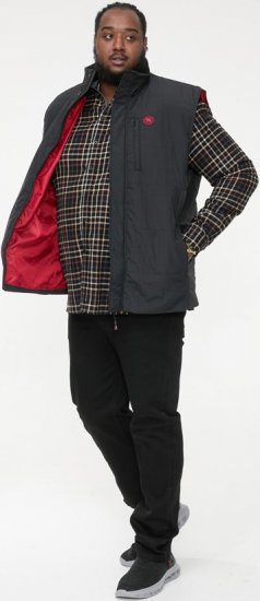 D555 FELIPE Zip Through Padded Gilet With Contrast Colour Lining And Rubber Badge Black - Vestes - Vestes homme grandes tailles