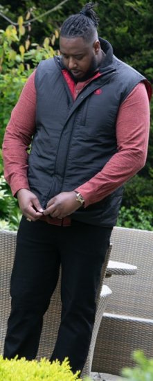 D555 FELIPE Zip Through Padded Gilet With Contrast Colour Lining And Rubber Badge Black - Vestes - Vestes homme grandes tailles