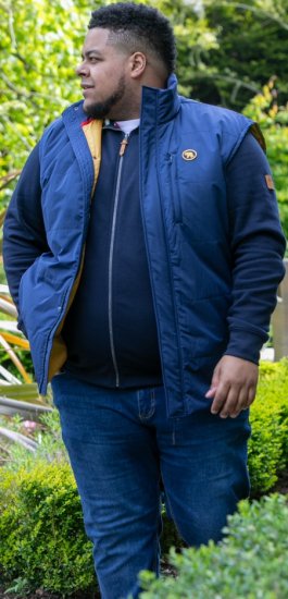 D555 FELIPE Zip Through Padded Gilet With Contrast Colour Lining And Rubber Badge Navy - Vestes - Vestes homme grandes tailles