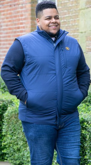 D555 FELIPE Zip Through Padded Gilet With Contrast Colour Lining And Rubber Badge Navy - Vestes - Vestes homme grandes tailles