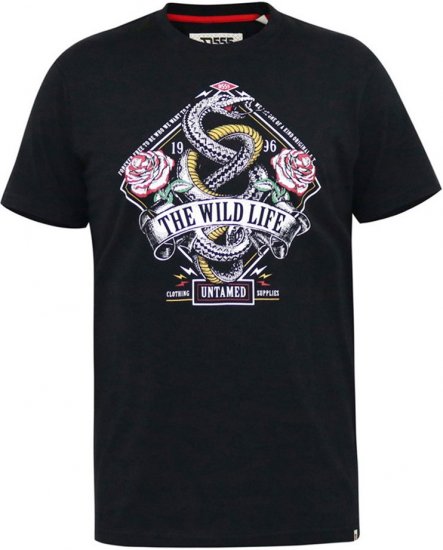 D555 MALCOM Snake And Roses Printed Crew Neck T-Shirt Black - T-shirts - T-shirts Homme Grande Taille