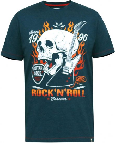 D555 NEAL Skull With Flames Printed Crew Neck T-Shirt Navy/Blue Twist - T-shirts - T-shirts Homme Grande Taille