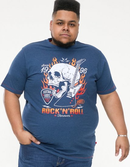 D555 NEAL Skull With Flames Printed Crew Neck T-Shirt Navy/Blue Twist - T-shirts - T-shirts Homme Grande Taille