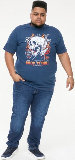 D555 NEAL Skull With Flames Printed Crew Neck T-Shirt Navy/Blue Twist - T-shirts - T-shirts Homme Grande Taille