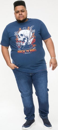 D555 NEAL Skull With Flames Printed Crew Neck T-Shirt Navy/Blue Twist - T-shirts - T-shirts Homme Grande Taille