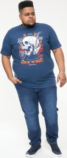 D555 NEAL Skull With Flames Printed Crew Neck T-Shirt Navy/Blue Twist - T-shirts - T-shirts Homme Grande Taille