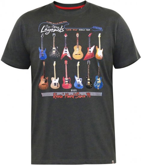 D555 JAIDEN Legends Guitar Printed Crew Neck T-Shirt Khaki - T-shirts - T-shirts Homme Grande Taille