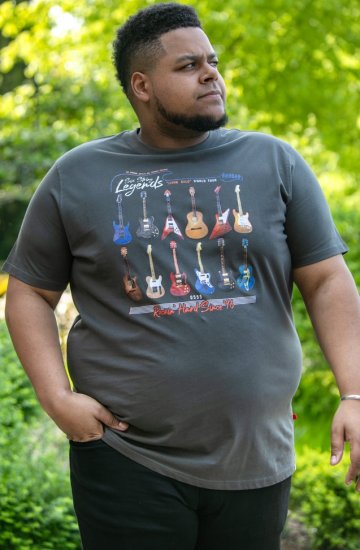 D555 JAIDEN Legends Guitar Printed Crew Neck T-Shirt Khaki - T-shirts - T-shirts Homme Grande Taille