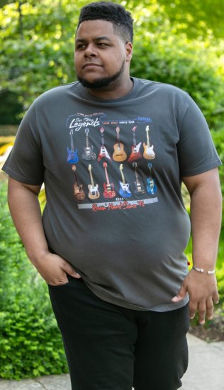 D555 JAIDEN Legends Guitar Printed Crew Neck T-Shirt Khaki - T-shirts - T-shirts Homme Grande Taille