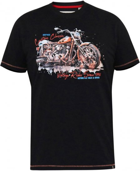 D555 LORNE Motor Bike Splatter Printed Crew Neck T-Shirt Washed Black - T-shirts - T-shirts Homme Grande Taille