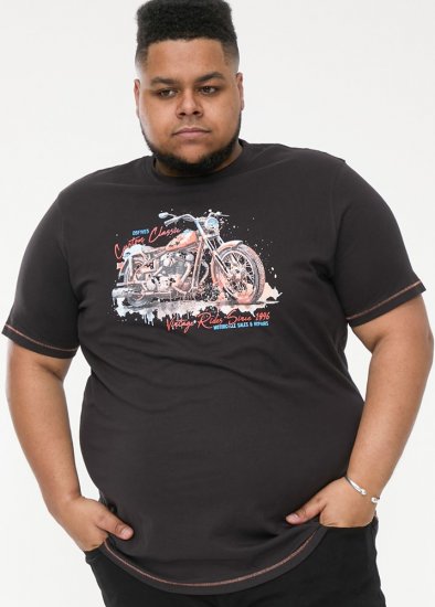 D555 LORNE Motor Bike Splatter Printed Crew Neck T-Shirt Washed Black - T-shirts - T-shirts Homme Grande Taille