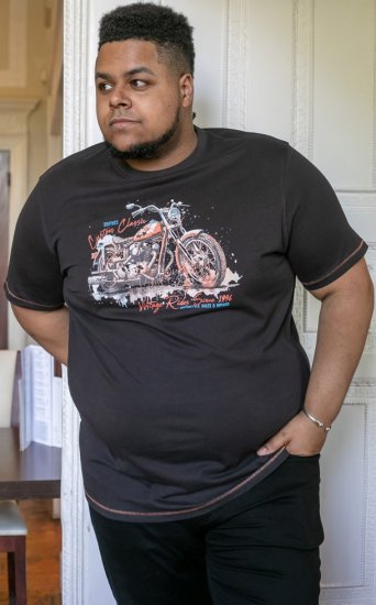 D555 LORNE Motor Bike Splatter Printed Crew Neck T-Shirt Washed Black - T-shirts - T-shirts Homme Grande Taille