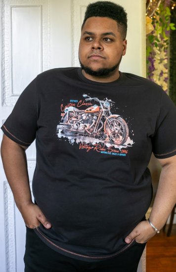 D555 LORNE Motor Bike Splatter Printed Crew Neck T-Shirt Washed Black - T-shirts - T-shirts Homme Grande Taille