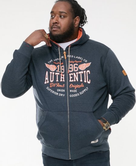 D555 HAMILTON Full Zip Hoody With Authentic 1996 Chest Print Denim - Sweatshirts & hoodies - Sweatshirts/Hoodies grande taille homme