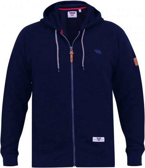 D555 IRVIN Full Zip Jacquard Hoody With Chest Embroidery Navy - Sweatshirts & Hoodies - Sweatshirts/Hoodies grande taille homme