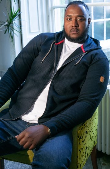 D555 IRVIN Full Zip Jacquard Hoody With Chest Embroidery Navy - Sweatshirts & Hoodies - Sweatshirts/Hoodies grande taille homme