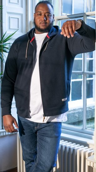 D555 IRVIN Full Zip Jacquard Hoody With Chest Embroidery Navy - Sweatshirts & Hoodies - Sweatshirts/Hoodies grande taille homme