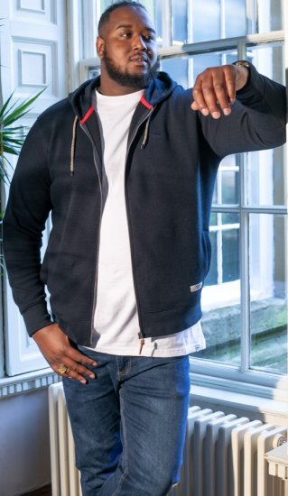 D555 IRVIN Full Zip Jacquard Hoody With Chest Embroidery Navy - Sweatshirts & Hoodies - Sweatshirts/Hoodies grande taille homme