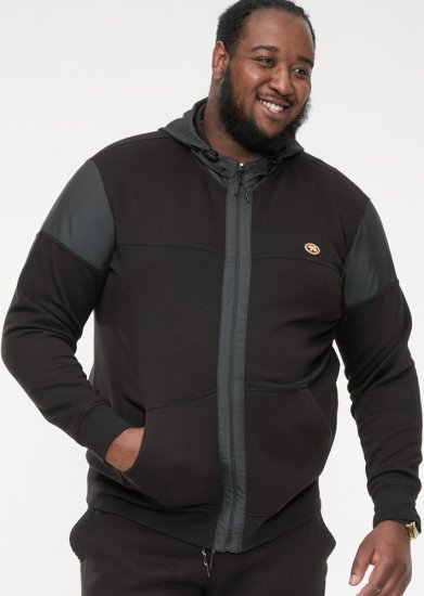 D555 DEAN Couture Zip Through Hoody With Woven Contrast Fabric Trim Black - Sweatshirts & hoodies - Sweatshirts/Hoodies grande taille homme
