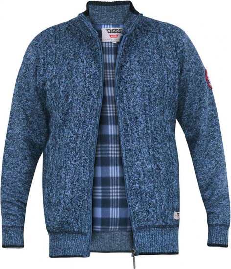 D555 ECCLES Cable Knitted Zip Through Sweater With Bonded Check Lining Denim Marl - Sweatshirts & hoodies - Sweatshirts/Hoodies grande taille homme
