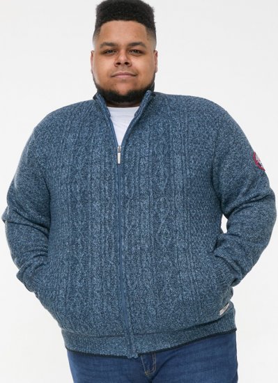 D555 ECCLES Cable Knitted Zip Through Sweater With Bonded Check Lining Denim Marl - Sweatshirts & hoodies - Sweatshirts/Hoodies grande taille homme