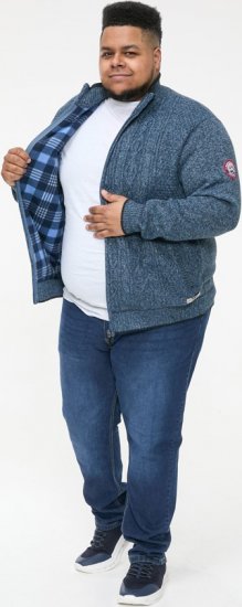 D555 ECCLES Cable Knitted Zip Through Sweater With Bonded Check Lining Denim Marl - Sweatshirts & hoodies - Sweatshirts/Hoodies grande taille homme