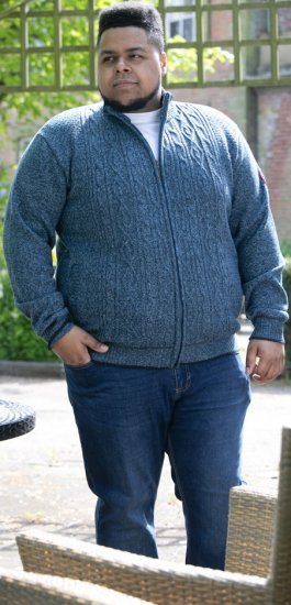 D555 ECCLES Cable Knitted Zip Through Sweater With Bonded Check Lining Denim Marl - Sweatshirts & hoodies - Sweatshirts/Hoodies grande taille homme