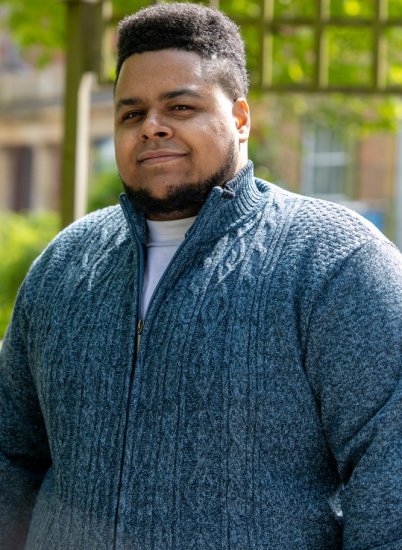 D555 ECCLES Cable Knitted Zip Through Sweater With Bonded Check Lining Denim Marl - Sweatshirts & hoodies - Sweatshirts/Hoodies grande taille homme