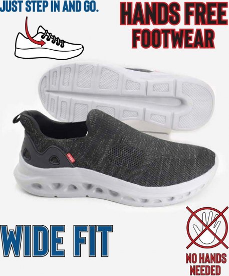 D555 Blyth 1 Kingsize Hands Free Shoes With Knitted Top Black - Chaussures homme 40-52 - 