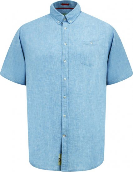 D555 Falmouth 1 Linen Mix Short Sleeve Shirt With Button Down Blue - Chemises - Chemises Grandes Tailles Hommes