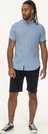 D555 Falmouth 1 Linen Mix Short Sleeve Shirt With Button Down Blue - Chemises - Chemises Grandes Tailles Hommes