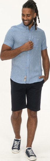 D555 Falmouth 1 Linen Mix Short Sleeve Shirt With Button Down Blue - Chemises - Chemises Grandes Tailles Hommes