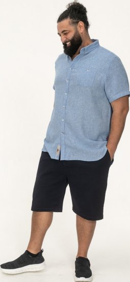 D555 Falmouth 1 Linen Mix Short Sleeve Shirt With Button Down Blue - Chemises - Chemises Grandes Tailles Hommes