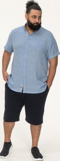 D555 Falmouth 1 Linen Mix Short Sleeve Shirt With Button Down Blue - Chemises - Chemises Grandes Tailles Hommes