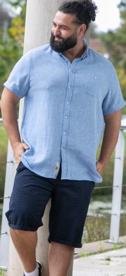 D555 Falmouth 1 Linen Mix Short Sleeve Shirt With Button Down Blue - Chemises - Chemises Grandes Tailles Hommes