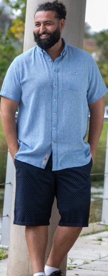 D555 Falmouth 1 Linen Mix Short Sleeve Shirt With Button Down Blue - Chemises - Chemises Grandes Tailles Hommes