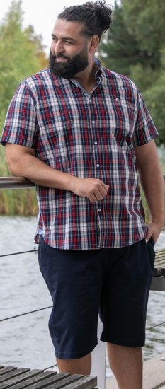 D555 Shields Button Down Collar Short Sleeve Shirt With Pocket Red Check - Chemises - Chemises Grandes Tailles Hommes