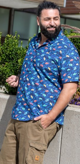 D555 Hartlepool Short Sleeve Vintage Car AOP Stretch Shirt Blue - Chemises - Chemises Grandes Tailles Hommes