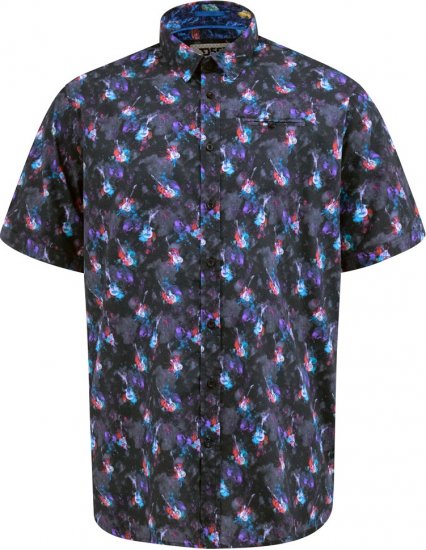 D555 Farnborough Short Sleeve Guitar AOP Shirt With Hidden Button Down Black - Chemises - Chemises Grandes Tailles Hommes