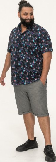 D555 Farnborough Short Sleeve Guitar AOP Shirt With Hidden Button Down Black - Chemises - Chemises Grandes Tailles Hommes