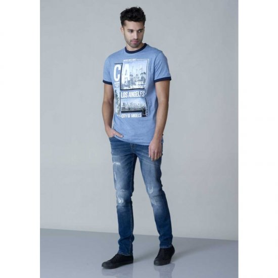 D555 Howie Fine Stripe T-shirt Blue - T-shirts - T-shirts Homme Grande Taille