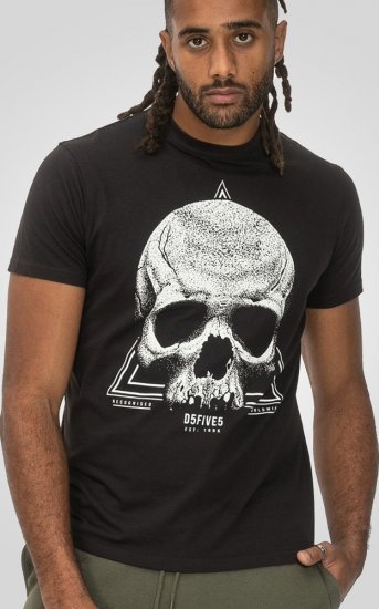 D555 Hucknall Skull Monochrome Printed Crew Neck T-shirt Washed Black - T-shirts - T-shirts Homme Grande Taille
