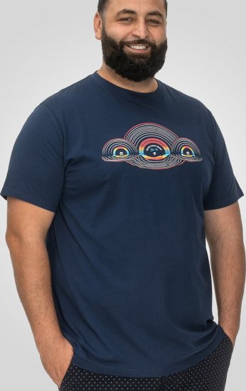 D555 Cheltenham Record With Reflection Printed T-shirt French Navy - T-shirts - T-shirts Homme Grande Taille