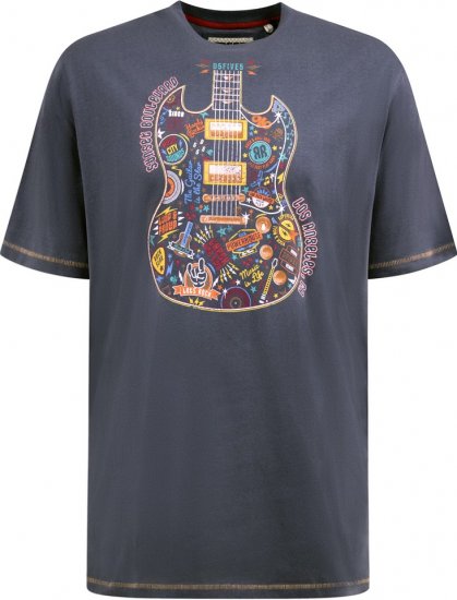 D555 Stockport Multi Coloured Guitar Printed T-Shirt Denim - T-shirts - T-shirts Homme Grande Taille