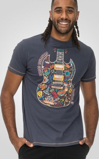 D555 Stockport Multi Coloured Guitar Printed T-Shirt Denim - T-shirts - T-shirts Homme Grande Taille