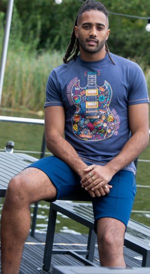 D555 Stockport Multi Coloured Guitar Printed T-Shirt Denim - T-shirts - T-shirts Homme Grande Taille